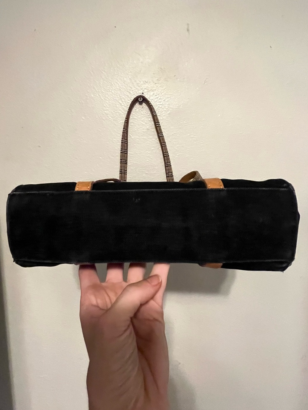 BURBERRYS Blue Label Vintage Canvas & Leather Shoulder Bag Black Tan Nova Check - Picture 10 of 16